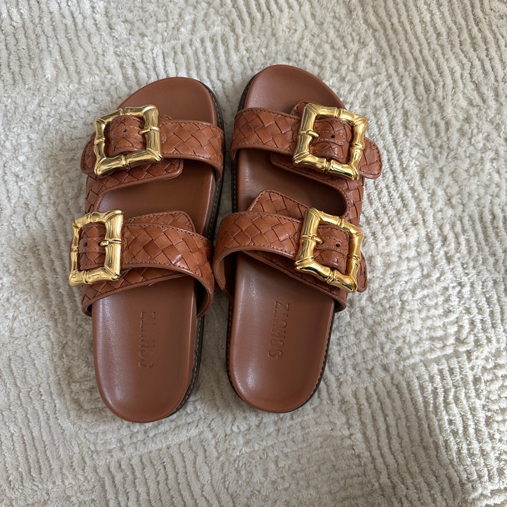 SCHUTZ Brown Sandals with Gold Buckles